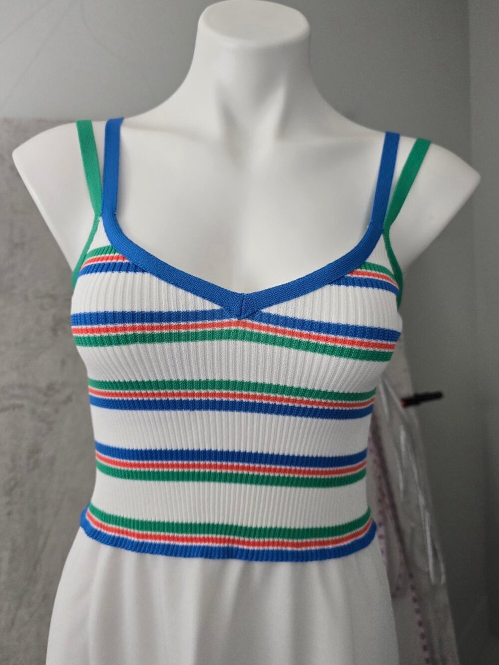 Vintage 70s Maxi Dress Striped Knit Top White Skirt Boho XS S